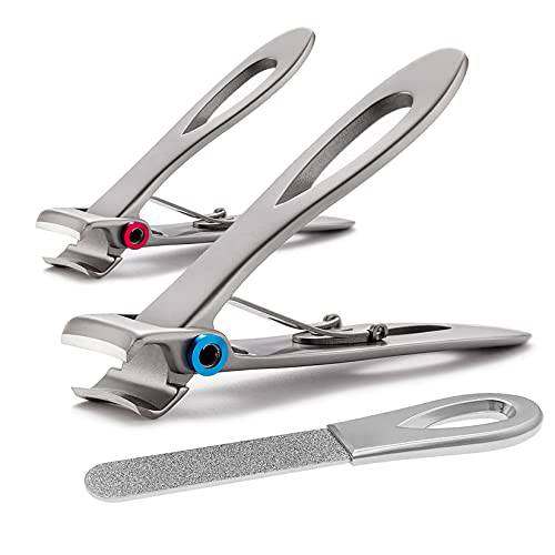 VOGARB Nail Clippers for Thick Nails Wide Jaw Opening Large Straight Blades Flat Edge Fingernail Toenail Cutter with Nail File Set for Men,Women,Adult,Seniors,Stainless Steel(Flat Edge-S)