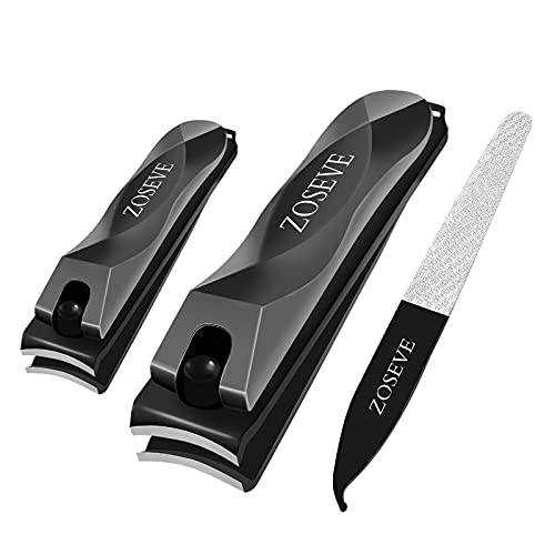 ZOSEVE Fingernail Toenail Clippers Set - Professional Stainless Steel Nail Scissors with File for Thick Nails for Men, Seniors, Adults - 3 PCS Nail Clippers Set