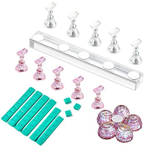 Makartt Nail Stand for Press On Nails Display Practice Art Painting Magnetic Fake Nail Holder for Painting Nails Stand for False Nail Designs with Reusable Putty for Home DIY Beginner Salon Supplies
