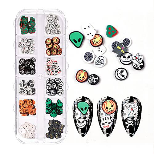 12 Grids Halloween Nail Art Sequins,Pumpkin Cat Spider Web Ghost Skeleton Nail Design Flakes Clay Nail Slices For Acrylic Nail Supplies,DIY Charms Nail Glitters Nail Decoration Manicure Accessories