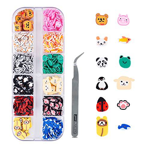 Nail Art Handcrafted 3D Charm Soft Polymer Clay Slices Cartoon Animal, for Epoxy Resin Fashion DIY Manicure Sequins Decoration Assorted Flake Design Slime Making Kit