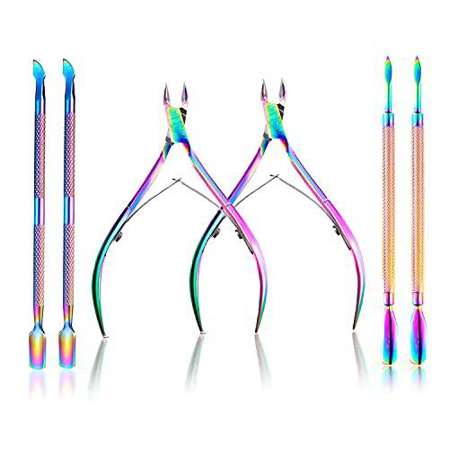 Ruihao 6 Pieces Cuticle Trimmer Set with Cuticle Pusher, Cuticle Nipper and Pusher Set, Stainless Steel Cuticle Trimmer Cutter Dead Skin Remover for Toenails and Fingernails Care - Rainbow Color