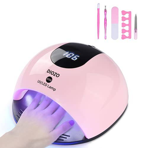 80W UV Nail Lamp, DIOZO High Power Nail Dryer, UV/LED Curing Lamp for Gels, with 4 Timer Setting, Timer Memory and Over- Temperature Protection for Fingernails and Toenails, Home and Salon