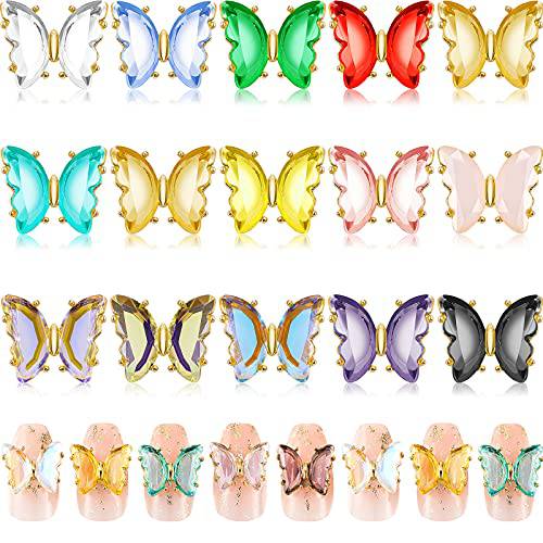 28 Pieces Butterfly Nail Charms 3D Butterfly Nail Crystal Nail Butterfly Art Charm Alloy Nail Art Crystal Decoration Nail Accessories for Women Girls Manicure Nail Design DIY Crafting