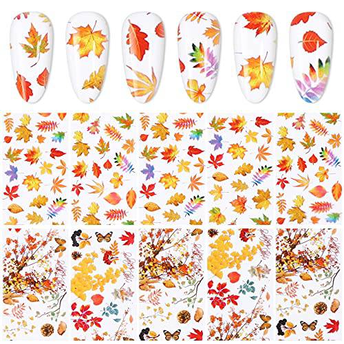 2 Rolls Fall Maple Leaf Nail Transfer Sticker, EBANKU Adhesive Nail Art Sticker Decals Accessories, Thanksgiving Day Nails DIY Decoration for Women Girls