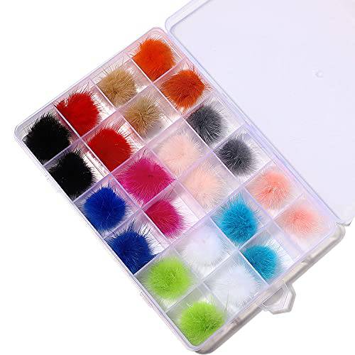 Yzzseven 24PCS Cute Magnetic Nail Poms Mink Fleece Detachable 3D Nail Fluffy DIY Magnetic Fluffy Ball Suit Removable Decorations Soft Plush Ball for Nail Art DIY(12 Colors)