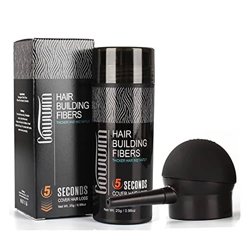 gowwim Hair Thickening Fibers Best 2-in-1 Kit Set,Keratin Hair Building Fibers & Spray Application Atomizador Pump Nozzle & Hair Fiber Lock Hold Spray,Instantly Cover Sparse Hair Areas (Black)