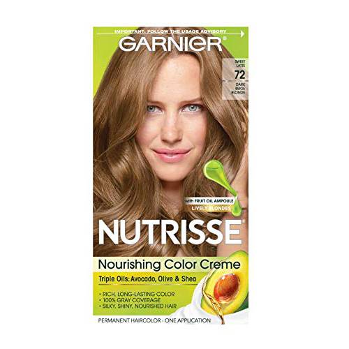Garnier Nutrisse Nourishing Hair Color Creme, 72 Dark Beige Blonde (Sweet Latte) (Packaging May Vary)