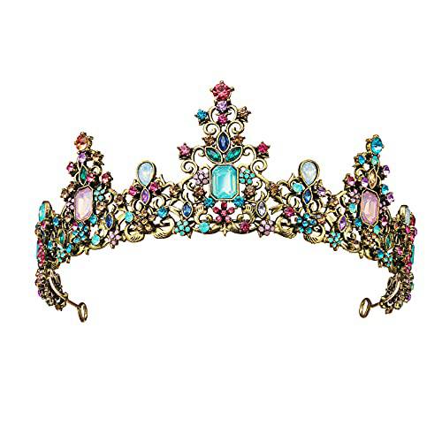 MMK Baroque Vintage Crowns for Women - Tiaras and Crown for Women - Princess Crown for Girls for Halloween/Christmas/Wedding/Prom/Pageant/Costume Birthday Party/Photography (Colorful)