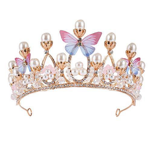 Princess Tiaras for Girls, Birthday Crown for Girls Butterfly Princess Performance Disc Hair Model Catwalk Handmade Crystal Tiara