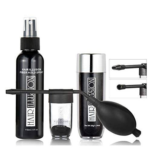 Hair Illusion Combo Kit - Hold Spray, 38g Hair Fiber Bottle, Applicator & Hairline Optimizer (Brown)