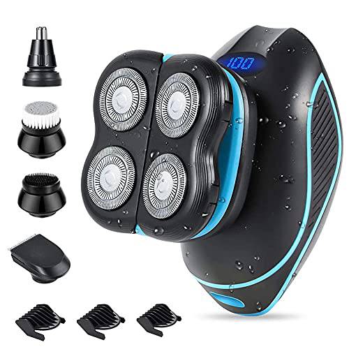 Head Shaver, Head Shavers for Bald Men, 5D Floating Electric Shaver for Men, 5 in 1 Bald Head Shaver with Hair Clippers Nose Hair Trimmer Facial Cleansing & Exfoliating Brush