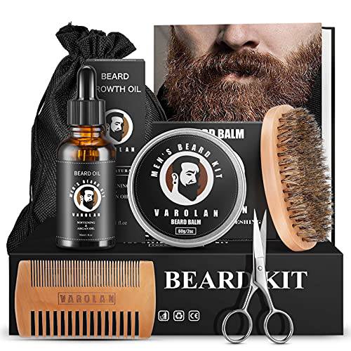 Men’s Gift Kit, Beard Grooming Kit for Men, Beard Growth Oil, Beard Balm, Beard Brush, Comb, Scissor, Storage Bag, E-Book, Beard Care & Trimming Set - Mustache Gifts for Him Dad Boyfriend Birthday