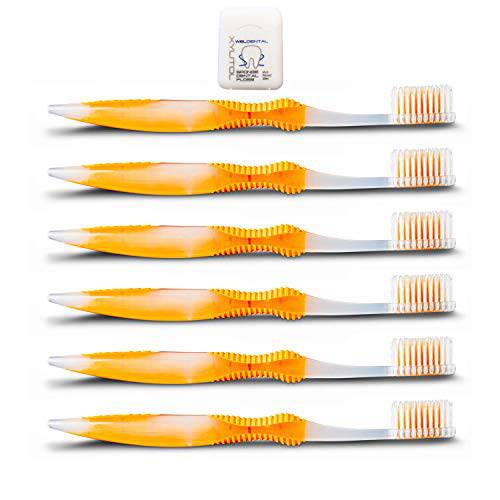 Sofresh Flossing Toothbrush Adult Soft Orange, Choose Quantity & Color, Bundle with Xylitol Dental Floss