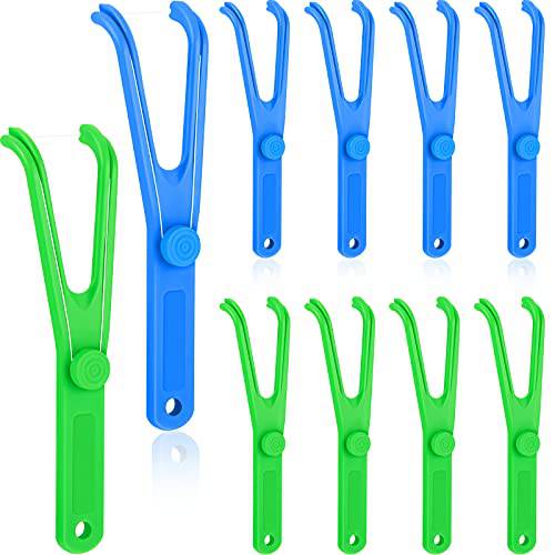 Dental Floss Holder Reusable Flosser Reusable Floss Handle Holder Flossmate Handle for Oral Clearing, Blue, Green (10 Pieces)