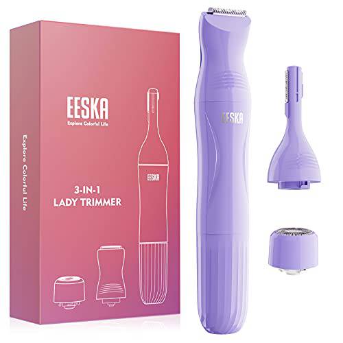 Bikini Trimmer for Women, EESKA 3-in-1 Painless Womens Electric Razor IPX7 Waterproof Wet & Dry Use, Cordless Lady Shaver Clipper for Bikini Line with Facial Hair Removal Eyebrow Trimmer