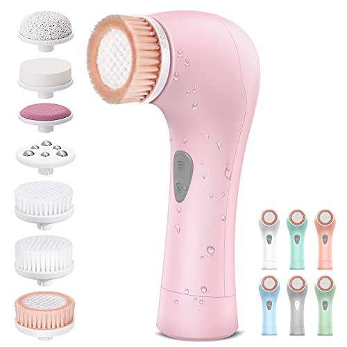 Facial Cleansing Brush Face Scrubber：Electric Exfoliating Spin Cleanser Device Waterproof Cleaning Exfoliation Rotating Spa Machine - Stand Electronic Acne Skin Washer Spinning Cleaner Tool System Set