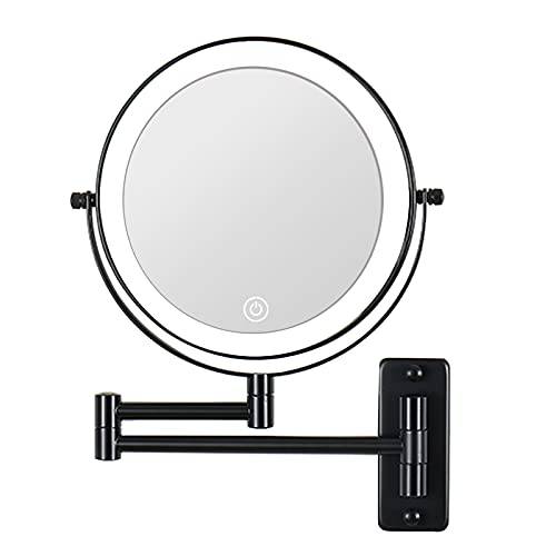 Erlingeryi Wall Mounted Lighted Makeup Mirror 10X LED Magnifying Mirror with 3 Color Lights, Double Sided, Touch Screen Dimming, Extension Bathroom Vanity Mirror (Black, 10X)