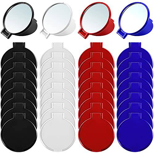 Yalikop Round Mirror Compact Mirror Mini Folding Mirror Portable Round Mirror Makeup Mirror for Women Girls Travel Daily Use (Black, White, Red, Royal Blue, 36 Pieces)