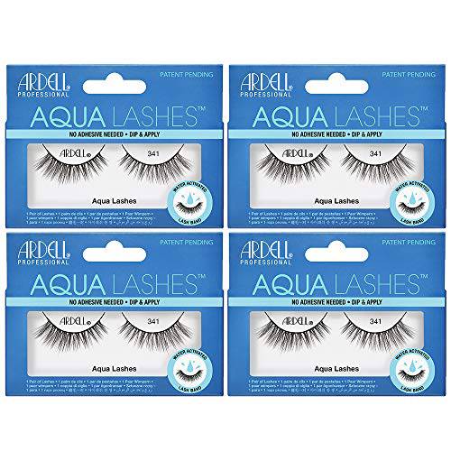 Ardell Aqua False Strip Lashes 341, Water Activated Faux Lashes, Reusable, No Lash Glue Required, 4 Pack