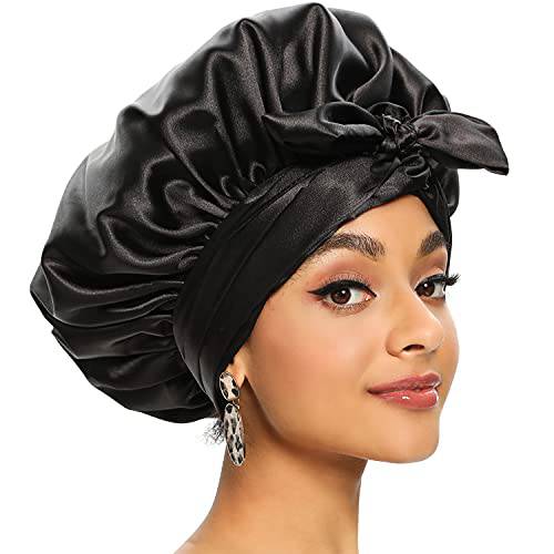 Satin Bonnet for Black Women, Silk Bonnet for Curly Hair Wraps for Sleeping, Satin Scarf for Hair Wrapping At Night