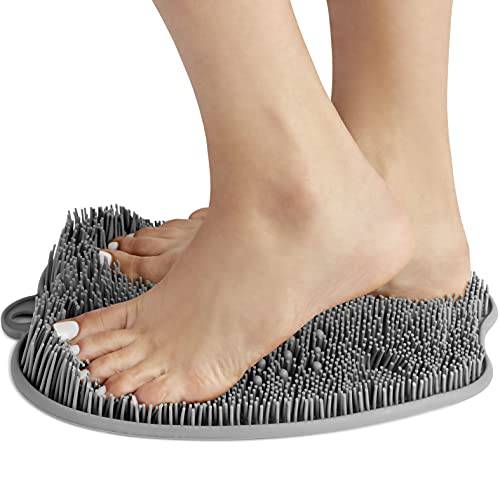 LOVE, LORI Foot Scrubber for Use in Shower - Foot Cleaner & Shower Foot Massager Foot Care for Men & Women to Improve Circulation, Soothe Achy Feet & Reduce Pain - Non Slip w/ Suction Cups (Grey)