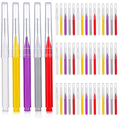 50 Pieces Braces Brush for Cleaner Interdental Brush Toothpick Dental Tooth Flossing Head Oral Dental Hygiene Flosser Toothpick Cleaners Tooth Cleaning Tool (Red, Purple, Yellow, Gray, White)