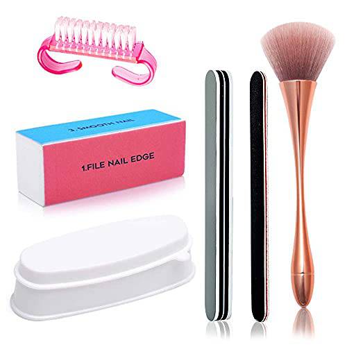 YYchan 6 Pcs Dip Powder Brush kit,Nail Files and Buffer Set Professional Manicure Pendicure Tools Kit With Dip Powder Tray, Dipping Nail Brush, Buffer Block and Nails File