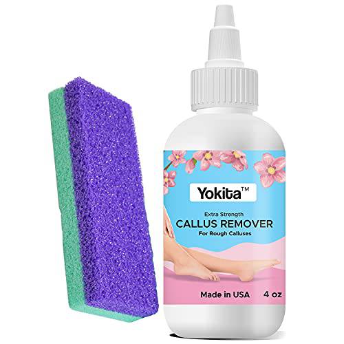 Yokita Professional Callus Remover Gel for Feet And Foot Pumice Pad Scrubber Kit Remove Hard Skins Heels and Tough Callouses from feet Quickly and Effortless (1 Bottle) (4 Ounce)