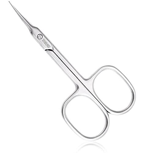 THRAU Cuticle Scissors Extra Fine for Manicure and Pedicure, Curved Blade Nail Scissors, Precise Pointed Tip Grooming Kit for Eyebrow, Eyelash, Trim Nail and Dry Skin - Small Scissors