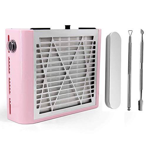 AONOLOVO Nail Dust Collector Machine, Upgraded Powerful Nail Vacuum Suction Fan Dust Extractor with Stainless Steel Cuticle Pusher for Acrylic Dip Nail Gel Polish Removal (Pink)
