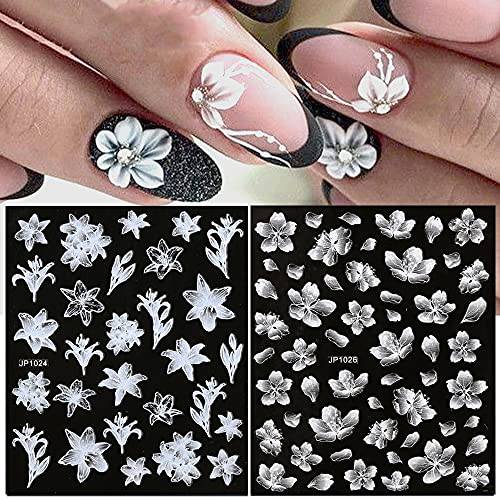 French Nail Art Stickers Decals 8Sheets Nail Art Supplies 3D Self-Adhesive Nail Art Decoration French Black and White Lace Retro Flower Vine Pattern Nail Accessories Classic Simple DIY Design