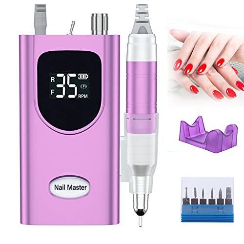 Delanie Nail Drill Machine Professional 35000RPM, Portable Acrylic Nail File Rechargeable with LED Display, Cordless Manicure Machine E File, Purple