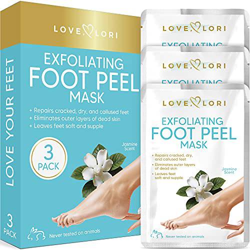 LOVE, LORI Foot Peel Mask & Foot Exfoliator 3pk Foot Mask Peel - Foot Mask for Dry Cracked Feet & Callus Remover - Foot Care for Women - Beauty Gift Sets & Mother Day Gift Set