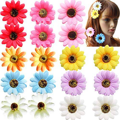 18 Pieces 2 2 Inch Dasiy Flowers in Pairs Artificial Floral Hair Clips for Girls and Women Beach Wedding Bridal Accessories