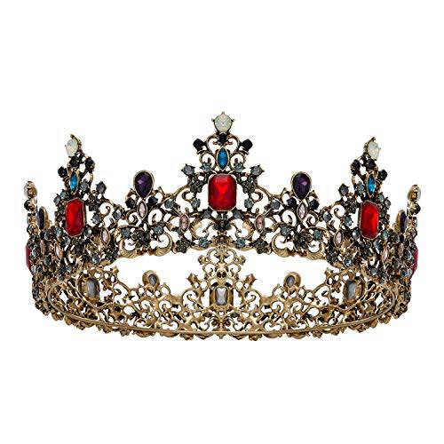 SWEETV Jeweled Baroque Queen Crown - Rhinestone Wedding Tiaras and Crowns for Women, Black Costume Party Hair Accessories with Ruby, Victoria