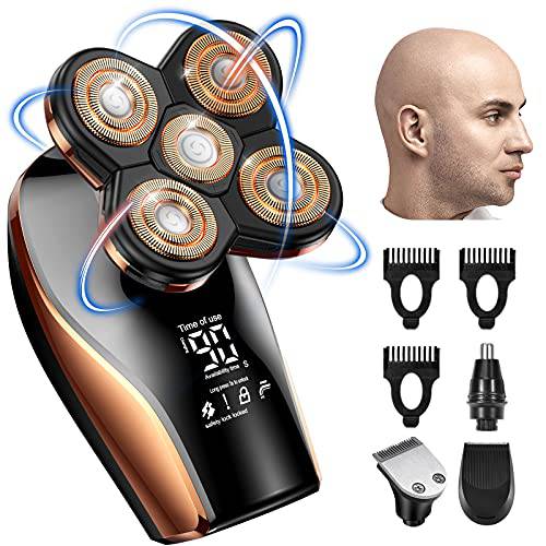 Head Shaver Electric Razor for Men, Bald Head Razor Multifunctional 4 in 1 Mens Grooming Kit with LED Display, 5D Cordless USB Rechargeable Rotary Shaver Wet/Dry Shave, Rose Gold