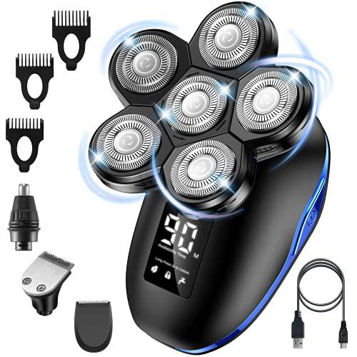 Head Shaver for Men Electric Razor Upgrade 6D Floating Electric Shaver 5 in 1 Wet & Dry Shaver Waterproof Bald Head Shaver LED Display Electric Rotary (Blue)