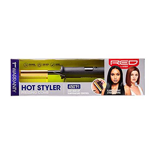Red by Kiss Hot Comb Hair Straightener 450 Degrees, Straight Teeth Electric Heating Comb, Pressing Comb Brush for Straightening Hair and Beard, Curling Iron for Natural Black Hair