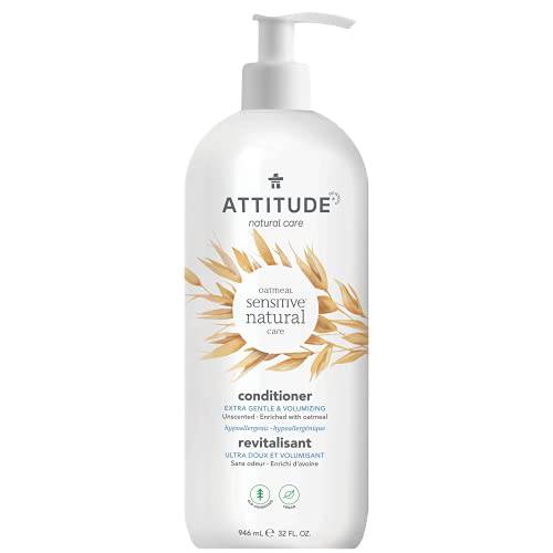 ATTITUDE Hair Conditioner for Sensitive Skin, Extra Gentle and Volumizing, Hypoallergenic Plant- and Mineral Ingredients Enriched with Oatmeal, Vegan and Cruelty-free, Unscented, 32 Fl Oz (60511)