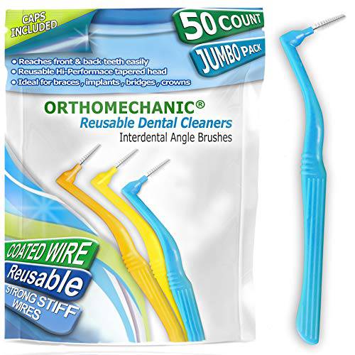Orthomechanic Interdental Brush Angle Cleaners - Jumbo Pack (50 Brushes) (Standard) - Remove Plaque - Toothpick