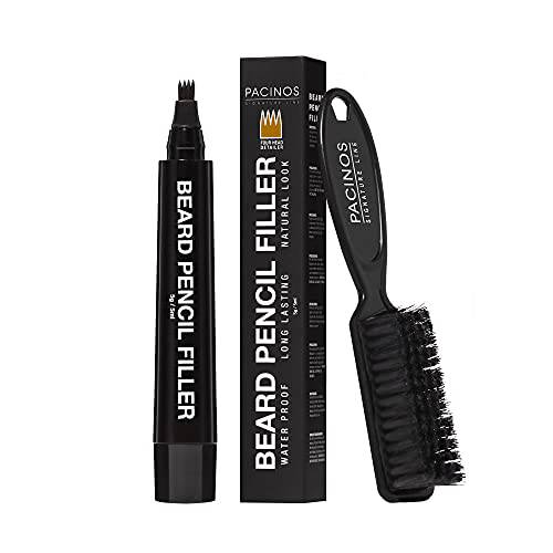 Pacinos Beard Pencil Filler - Water Proof, Long Lasting Coverage & Natural Finish - Beard, Moustache & Eyebrows - Micro-Fork Tip for Seamless Application - Bristle Brush Included(Light Brown)