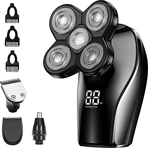 ATEEN Head Shaver, Wet & Dry Electric Razor for a Perfect Bald Look, 5D Floating Smooth Shave Grooming Kit for Bald Men, Anti-Pinch Shaver for Men Cordless Rechargeable - LED Display - Silver