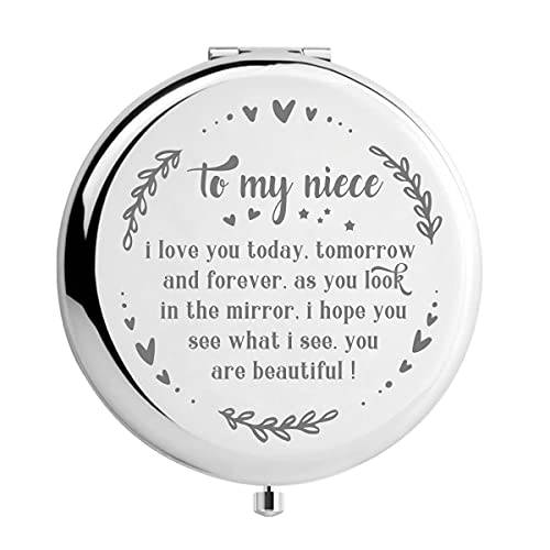 WHING Cute Interesting to My Niece Makeup Mirror,Travel Cosmetic Engraved Compact Makeup Mirror for Niece Christmas Birthday Graduate Gifts, Niece Mirror Gift from Aunt Uncle