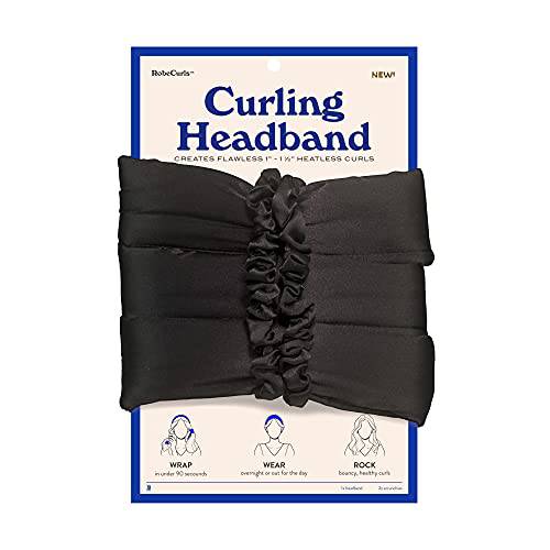 RobeCurls Satin Heatless Hair Curler Set — The Original Curling Headband — Heatless Curling Rod Headband Hair Accessories For Women — Includes 2 Scrunchies (Black)
