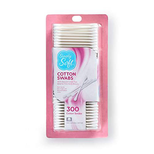 Simply Soft Cotton Tip Applicators, Cotton Swabs with Double Round Tips, 300 Count