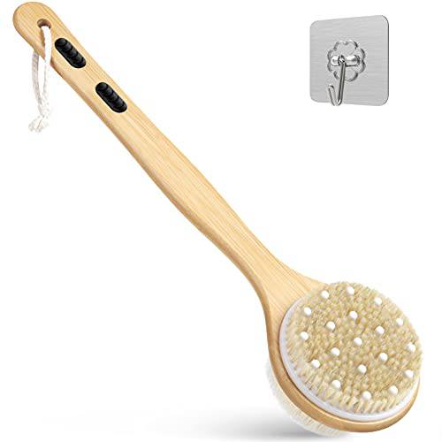 Dual-Sided Long Handle Shower Brush with Soft and Stiff Bristles,Tukuos Back Scrubber Exfoliating Body Scrubber for Wet or Dry Brushing Bath Shower Body Brush