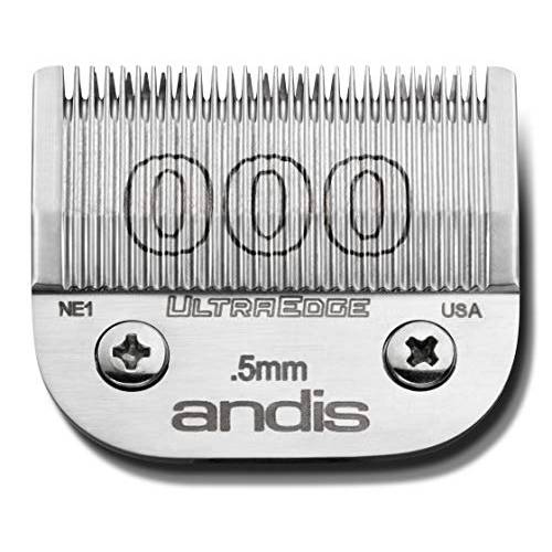 Andis 64073 Ultra Edge Detachable 0.5mm Clipper Blade - Built with High-Quality Carbonized Steel, Close-Cutting Technology with Long Life Sharp Blades - Size 000 - 1/50-Inch Cut Length, Chrome