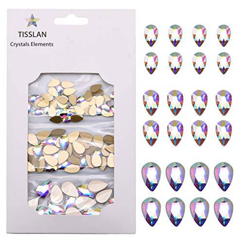 Tisslan 100pcs Crystal AB Foiled Pear Shape Flatback Rhinestone 3 Sizes Mix Nail Art Stones Decorations Jewels For DIY Supplies