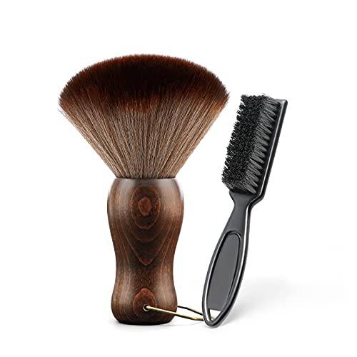 Barber Neck Duster Brush Wood Handle with Hook for Hair Cutting (Neck brush+Black brush)